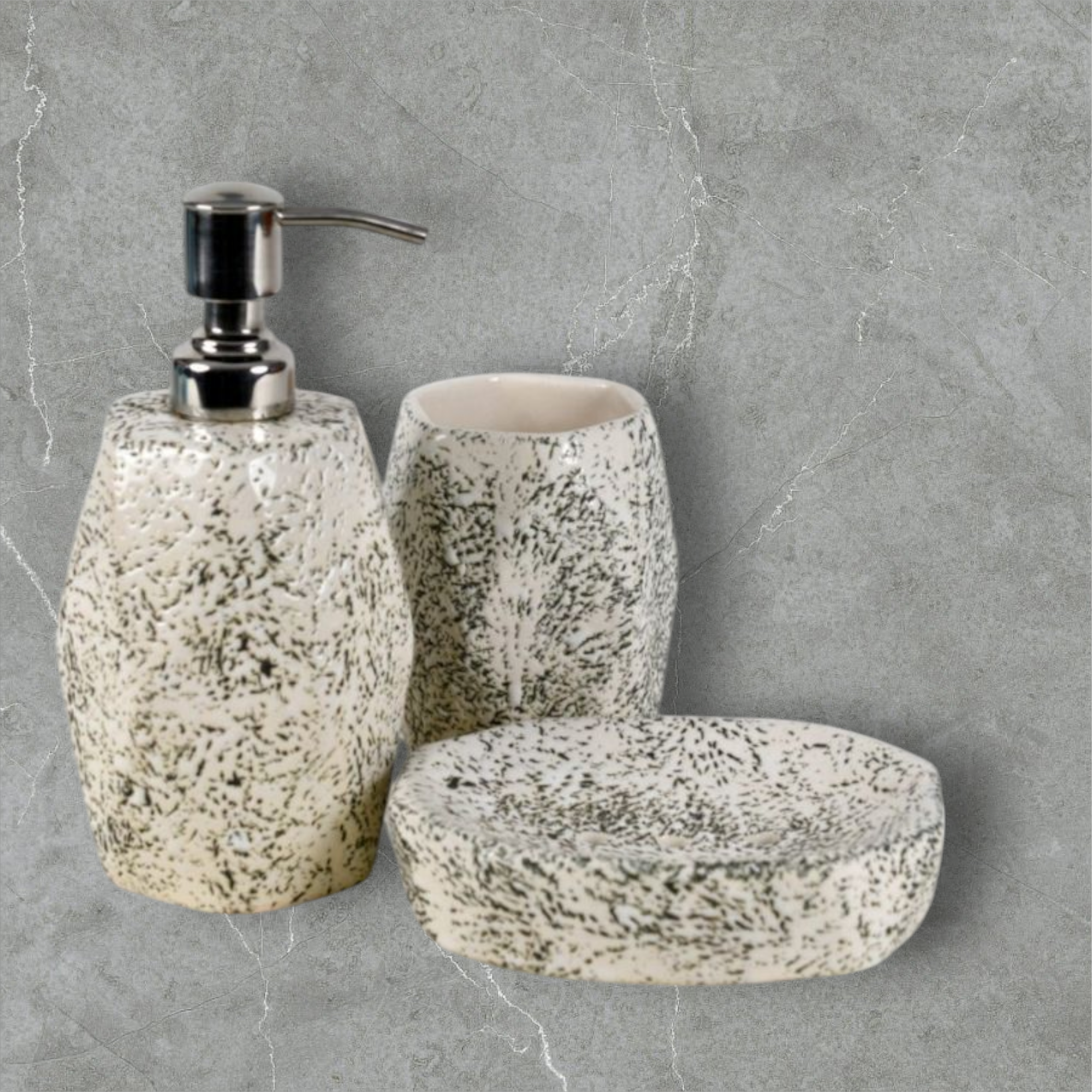 Modern Geometric Marble Dispenser Set