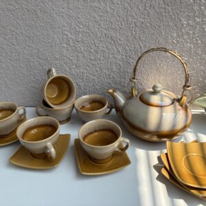 Caramel Tea Cup and Saucer Set with designer Tea Pot