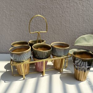 Multicoloured Chai Glass Set with Golden Stand
