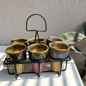 Multicoloured Chai Glass Set with Black Stand